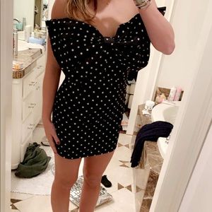 Bardot polka dot bow dress
